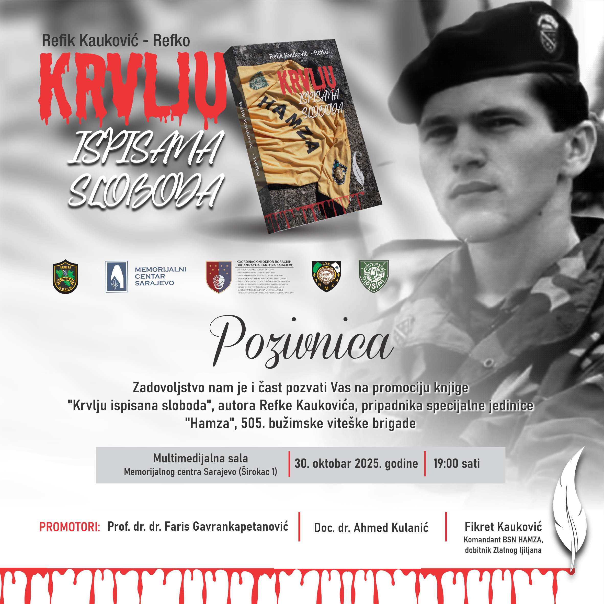 Pozivnica - promo knjige - Krvlju ispisana sloboda (1).jpg - Promocija knjige „Krvlju ispisana sloboda“: Svjedočanstvo borbe, bratstva i časti